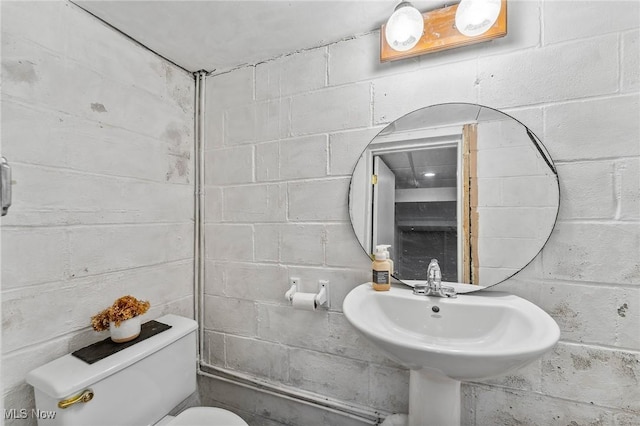 43 Hamilton Ave, Poland, OH 44514 - bathroom with a sink, toilet, and concrete block wall