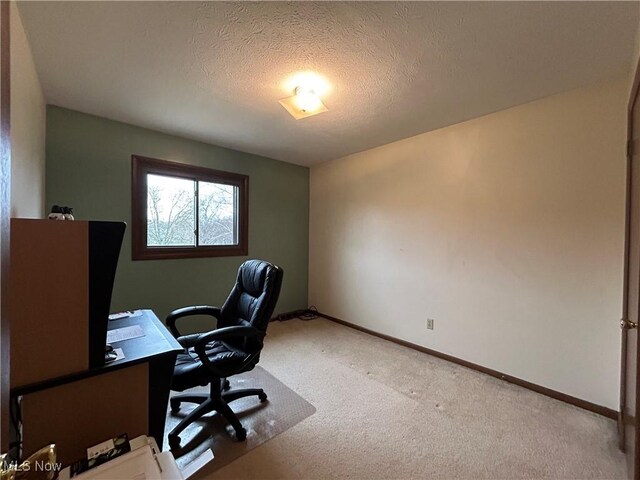 7366 Cromwell Dr, Solon, OH 44139 - office area with baseboards, light colored carpet, and a textured ceiling