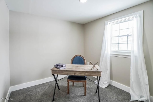 office space featuring baseboards and carpet