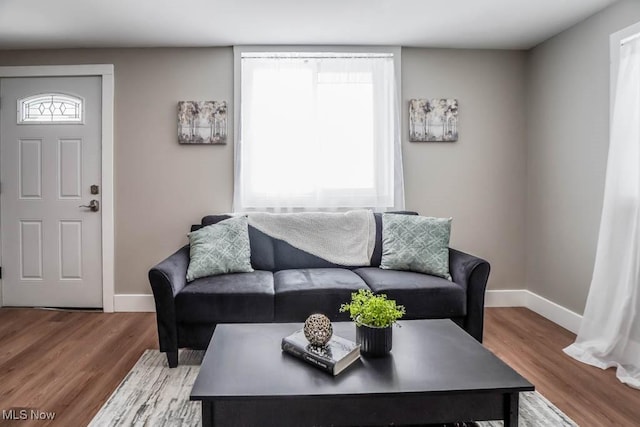 living room featuring baseboards and wood finished floors