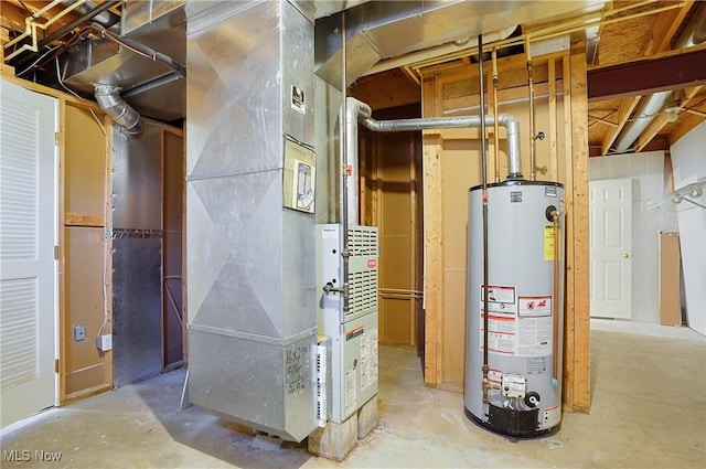 utility room with gas water heater and heating unit
