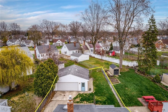 birds eye view of property with a residential view