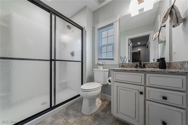 4643 Pebble Creek Ct, Peninsula, OH 44264 - full bath with toilet, a shower stall, vanity, and baseboards