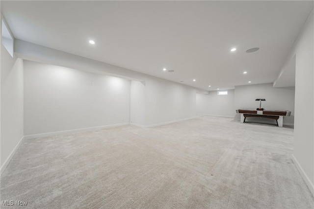 4643 Pebble Creek Ct, Peninsula, OH 44264 - finished below grade area featuring recessed lighting, light colored carpet, and baseboards