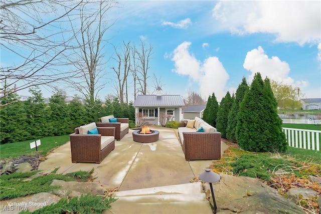 4643 Pebble Creek Ct, Peninsula, OH 44264 - view of patio featuring an outdoor living space with a fire pit and an outdoor structure