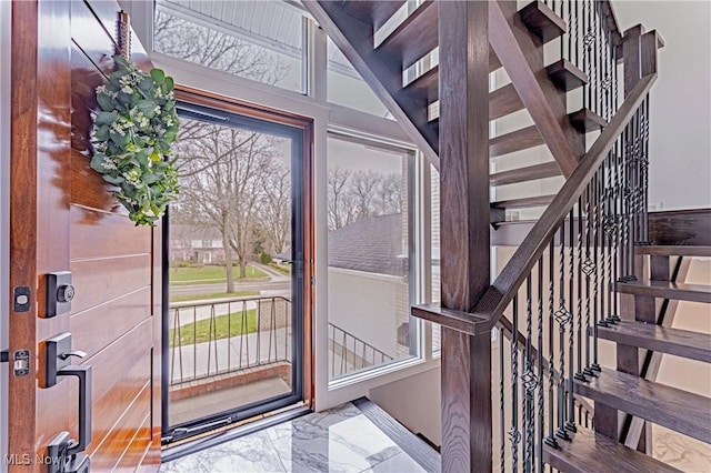 20601 Shelburne Rd, Shaker Heights, OH 44122 - foyer entrance with marble finish floors and stairs