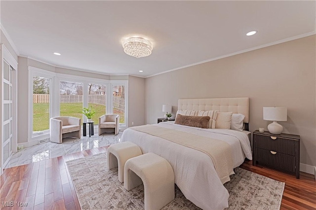 20601 Shelburne Rd, Shaker Heights, OH 44122 - bedroom featuring crown molding, wood finished floors, and recessed lighting