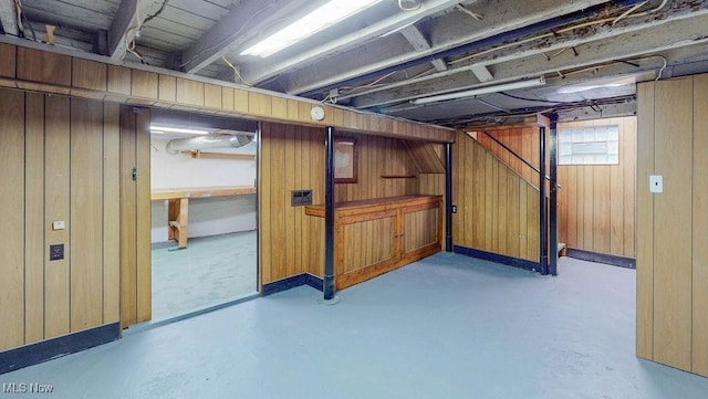 below grade area with wooden walls