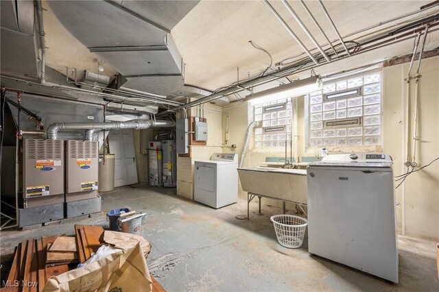 2691 Rocklyn Rd, Shaker Heights, OH 44122 - basement featuring electric panel, washing machine and dryer, and gas water heater