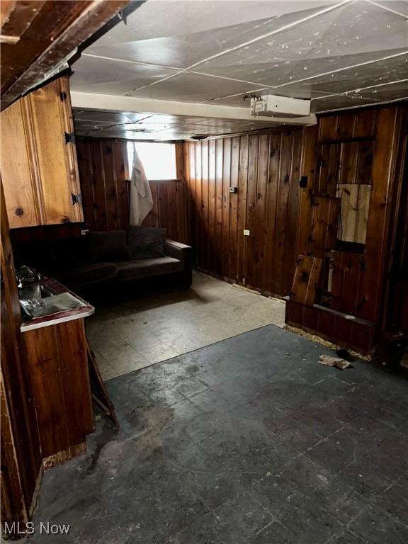 471 W Hylda, Youngstown, OH 44511 - basement featuring tile patterned floors and wood walls