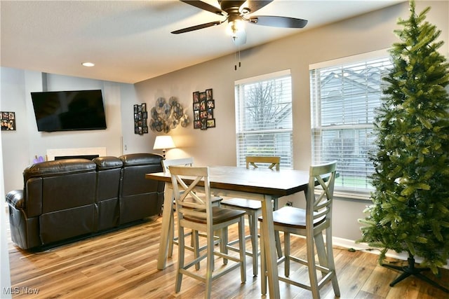 345 S Linden Ct, Warren, OH 44484 - dining area with recessed lighting, baseboards, a ceiling fan, and light wood-style floors