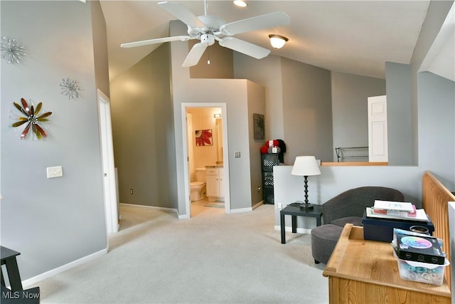 345 S Linden Ct, Warren, OH 44484 - office area featuring light colored carpet, ceiling fan, and high vaulted ceiling