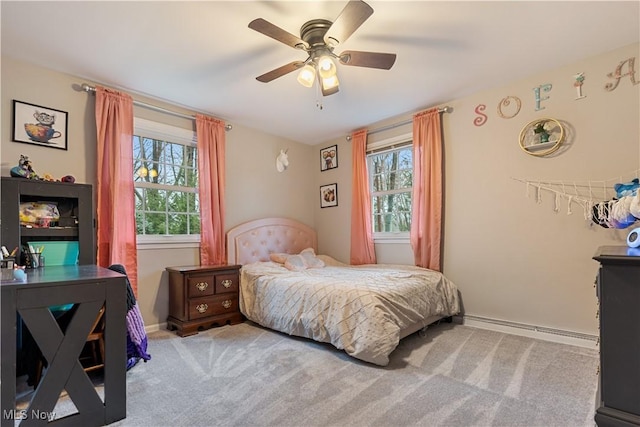 2119 Devonshire Dr NW, Canton, OH 44708 - bedroom with a baseboard radiator, carpet flooring, ceiling fan, and baseboards