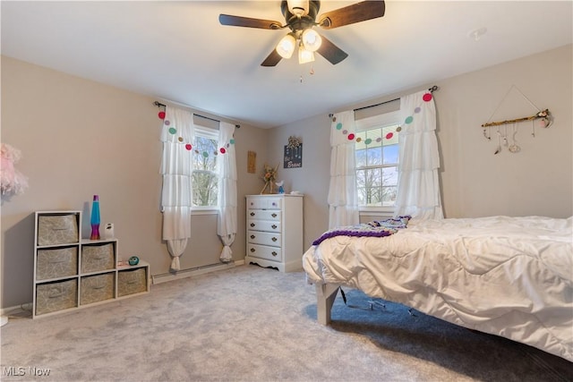2119 Devonshire Dr NW, Canton, OH 44708 - carpeted bedroom featuring a baseboard radiator, ceiling fan, and multiple windows