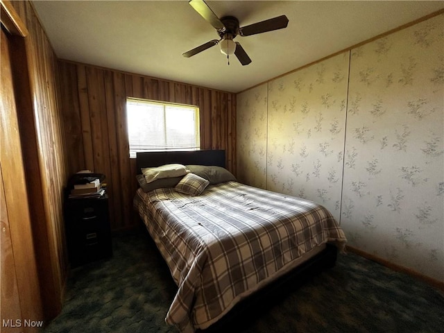 3265 Tieber Rd, Stockport, OH 43787 - bedroom featuring baseboards, a ceiling fan, and dark colored carpet