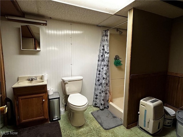 3265 Tieber Rd, Stockport, OH 43787 - bathroom featuring a shower stall, vanity, a paneled ceiling, and toilet