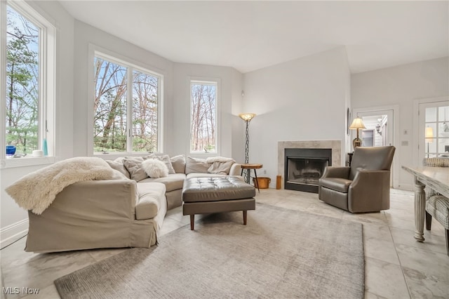 living room with a fireplace