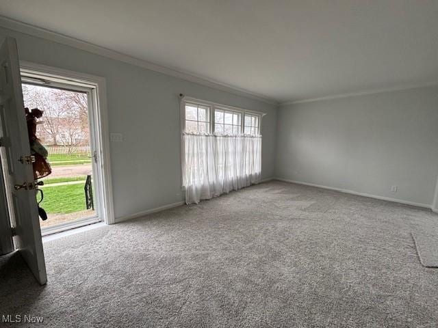 440 Wayne Ave, Akron, OH 44301 - unfurnished living room featuring ornamental molding, carpet, and plenty of natural light