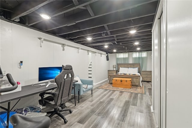 office area with wood finished floors