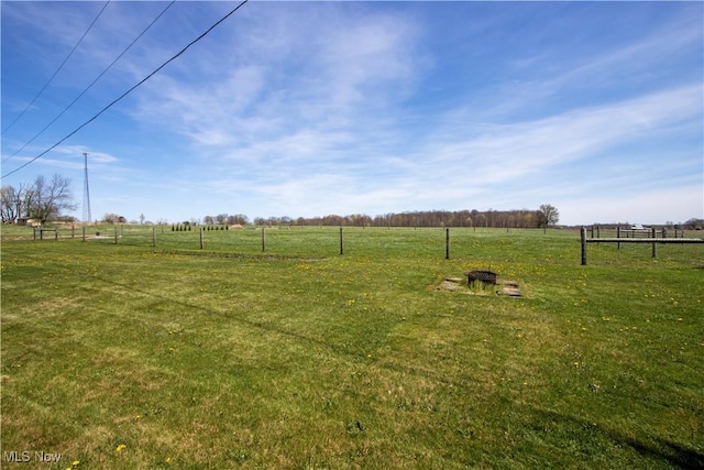 view of yard featuring fence and a rural view