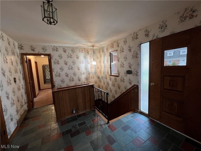 260 Scenery Dr, Weirton, WV 26062 - foyer with wallpapered walls and stone tile floors