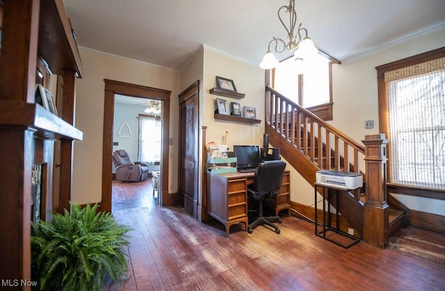144 S Walnut St, Gnadenhutten, OH 44629 - office space featuring crown molding, a ceiling fan, and hardwood / wood-style flooring