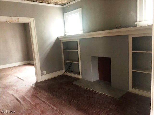 3331-33 W St, Weirton, WV 26062 - unfurnished living room featuring built in features, baseboards, and wood finished floors