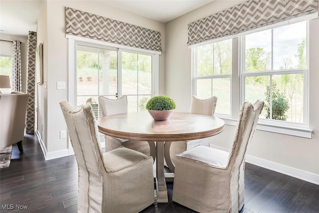 dining room with dark wood-style floors and baseboards