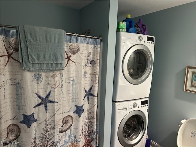 1252 Tri Motor Dr Unit 213, Put-In-Bay, OH 43456 - laundry room with stacked washer / dryer