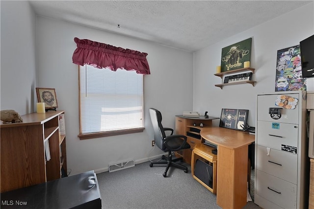 1863 Beaver Trl, Mineral Ridge, OH 44440 - home office with visible vents, baseboards, a textured ceiling, and carpet floors