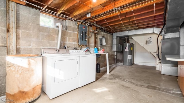 165 Reservoir Rd, New Concord, OH 43762 - below grade area featuring electric water heater, electric panel, and washing machine and clothes dryer