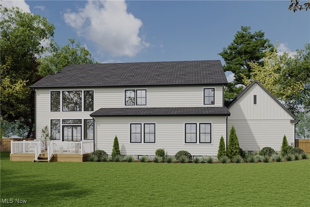 2762 Rocky Ridge Dr, Westlake, OH 44145 - back of house with roof with shingles, board and batten siding, and a lawn