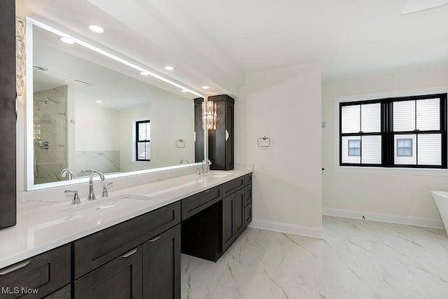 2762 Rocky Ridge Dr, Westlake, OH 44145 - bathroom with a sink, baseboards, recessed lighting, and marble finish floor