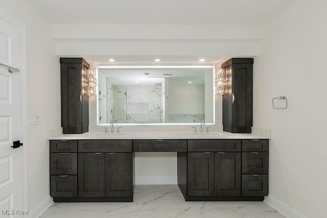 2762 Rocky Ridge Dr, Westlake, OH 44145 - full bath featuring double vanity, marble finish floor, a sink, and a marble finish shower