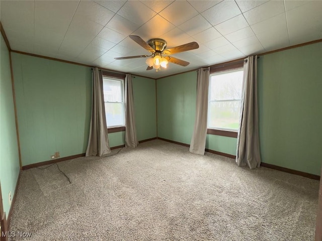 1313 Linwood Ave SW, Canton, OH 44710 - unfurnished room with crown molding, ceiling fan, light carpet, and baseboards