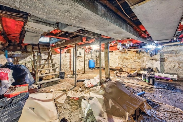 unfinished basement featuring electric panel