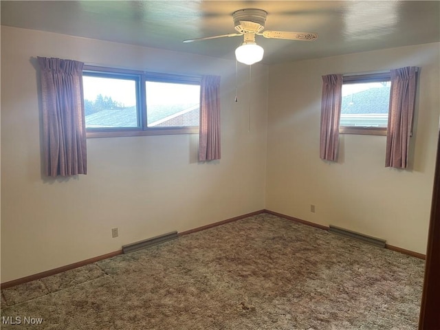 301 E Howard St, Girard, OH 44420 - carpeted empty room with plenty of natural light, visible vents, and a ceiling fan