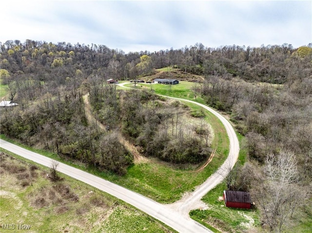 bird's eye view featuring a forest view