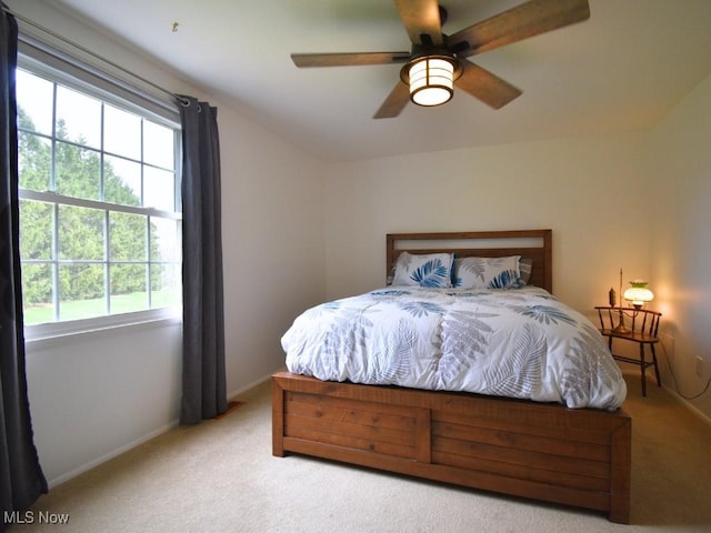 bedroom featuring baseboards, multiple windows, and carpet