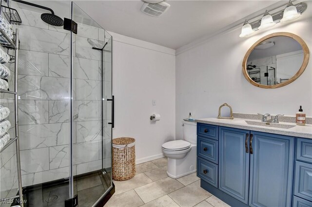 7345 Township Road 319, Millersburg, OH 44654 - bathroom featuring visible vents, toilet, a shower stall, vanity, and tile patterned floors