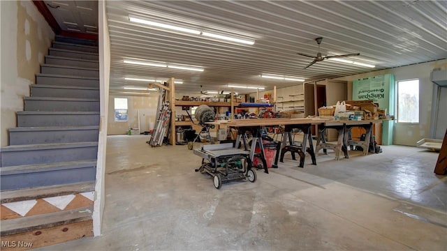 7345 Township Road 319, Millersburg, OH 44654 - garage with ceiling fan and a workshop area