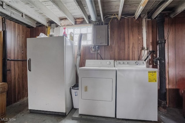 2510 E Midlothian Blvd, Youngstown, OH 44502 - washroom with independent washer and dryer, wood walls, and electric panel