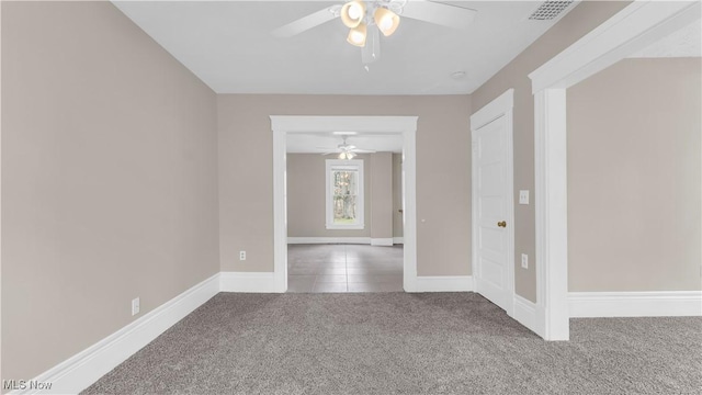 804 E Ave, Elyria, OH 44035 - empty room with carpet flooring, visible vents, baseboards, and ceiling fan
