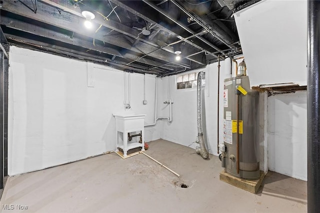 basement with water heater