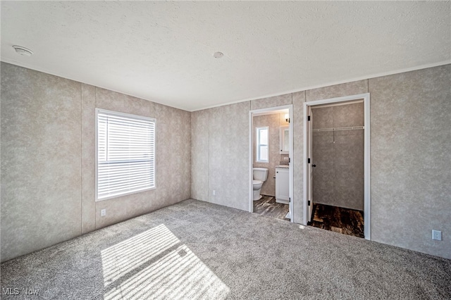 53 Martha Dr, Madison, OH 44057 - unfurnished bedroom with a closet, ensuite bathroom, a textured ceiling, a walk in closet, and carpet