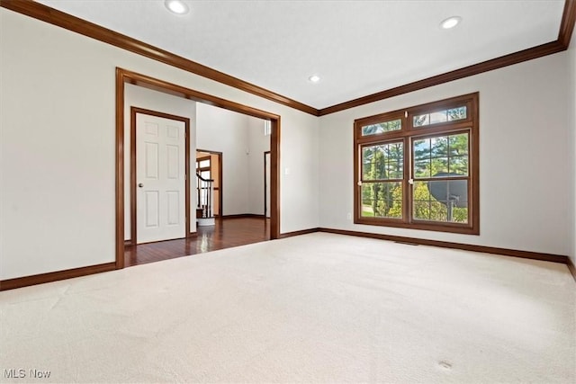 5215 Glenbrook Dr, Vienna, WV 26105 - carpeted spare room featuring baseboards, crown molding, and recessed lighting