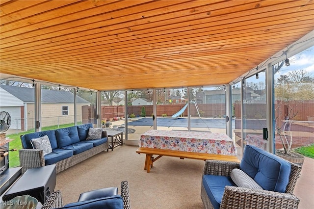 view of patio with a fenced backyard and an outdoor living space