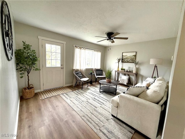222 Smith St, Niles, OH 44446 - living area with wood finished floors, a ceiling fan, and baseboards