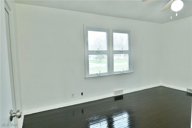 5099 Norquest Blvd, Youngstown, OH 44515 - unfurnished room featuring baseboards, visible vents, dark wood-style floors, and ceiling fan