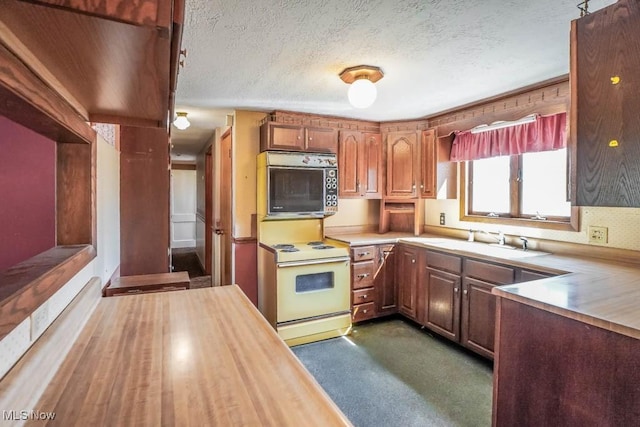2104 Tanner Ave SW, Canton, OH 44706 - kitchen with a textured ceiling, butcher block counters, electric stove, and a sink